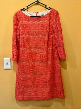 Eliza J Coral Lace Long Sleeve Shift Dress